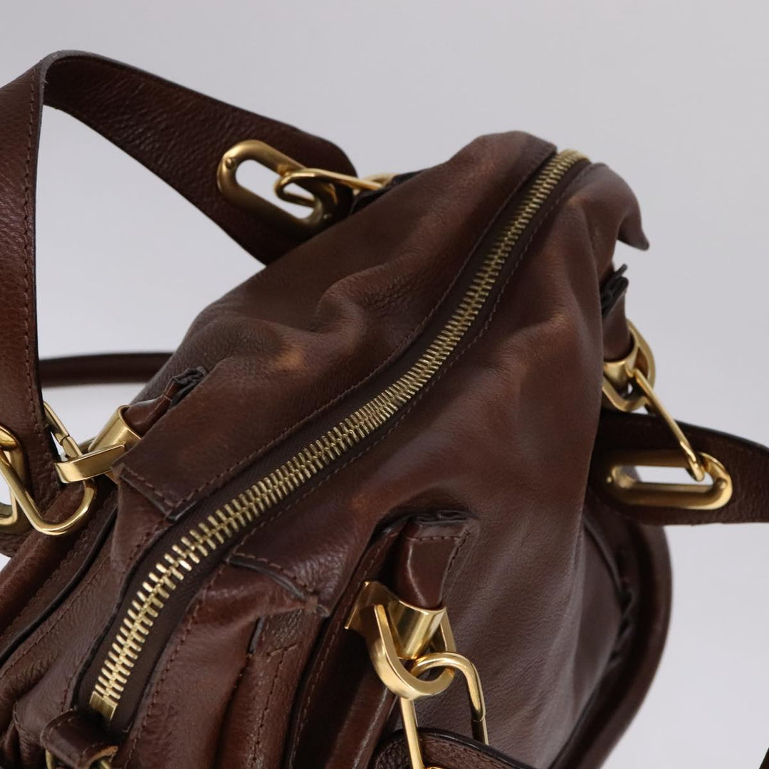 Chloe Paraty Hand Bag Leather 2way Brown Gold 111556