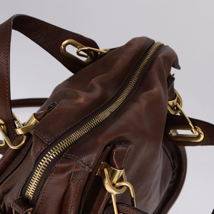 Chloe Paraty Hand Bag Leather 2way Brown Gold 111556