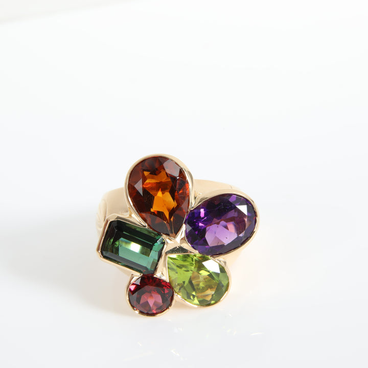 CHRISTIAN Top quality Dior Multi Colored Gemstone Cocktail Ring in 18K Yellow Gold