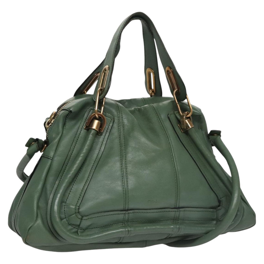 Chloe Paraty Hand Bag Leather 2way Green Gold 112404