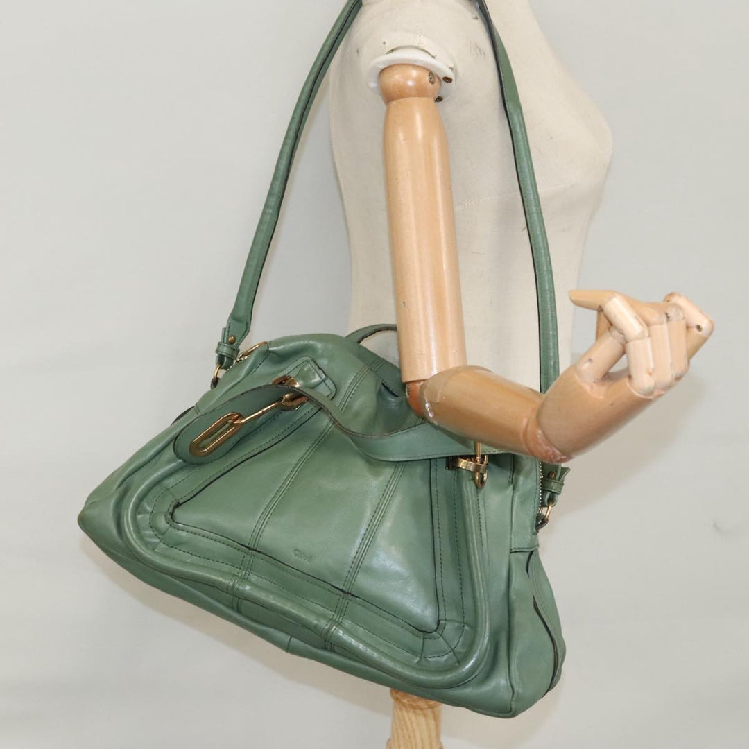 Chloe Paraty Hand Bag Leather 2way Green Gold 112404