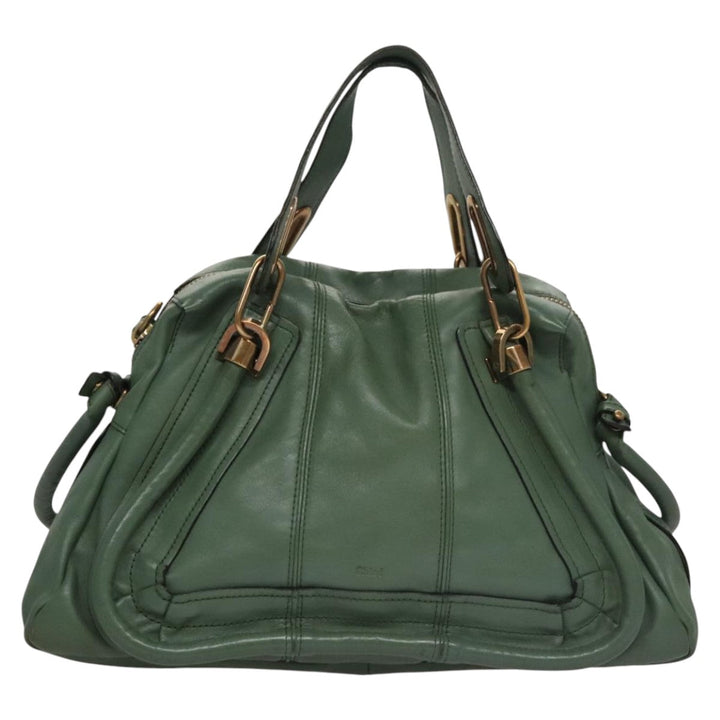 Chloe Paraty Hand Bag Leather 2way Green Gold 112404