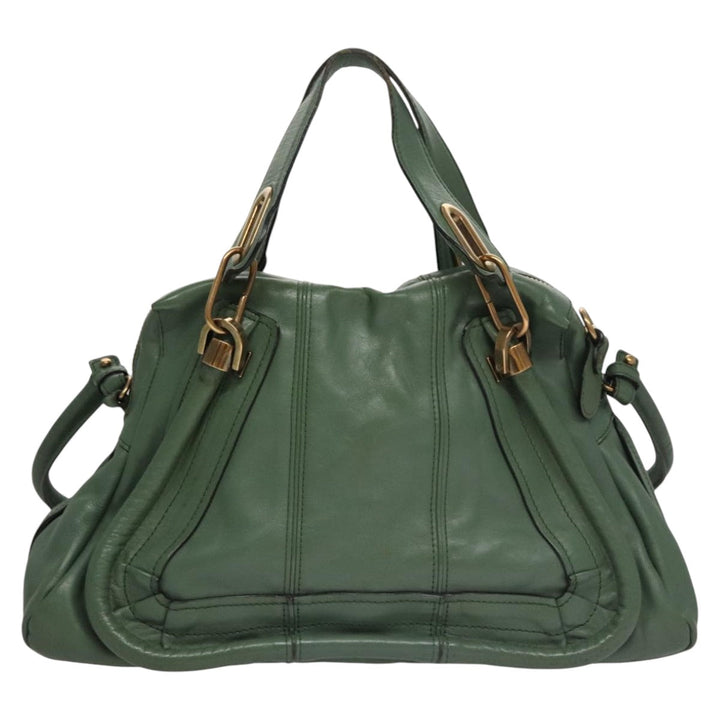 Chloe Paraty Hand Bag Leather 2way Green Gold 112404