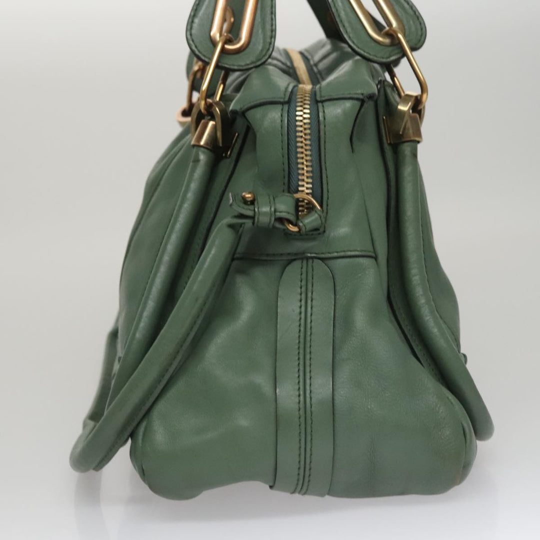 Chloe Paraty Hand Bag Leather 2way Green Gold 112404
