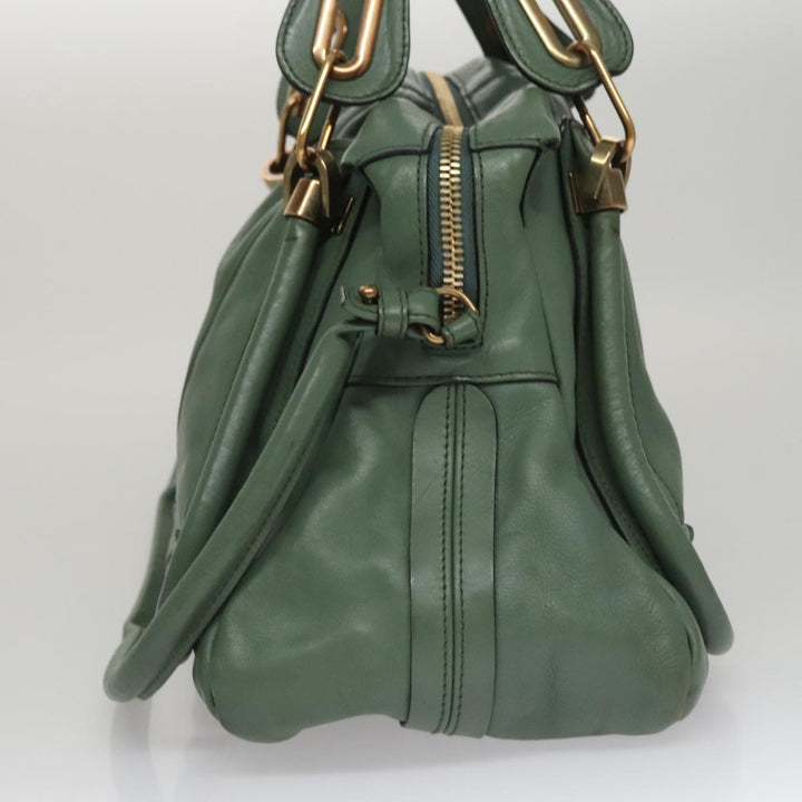 Chloe Paraty Hand Bag Leather 2way Green Gold 112404