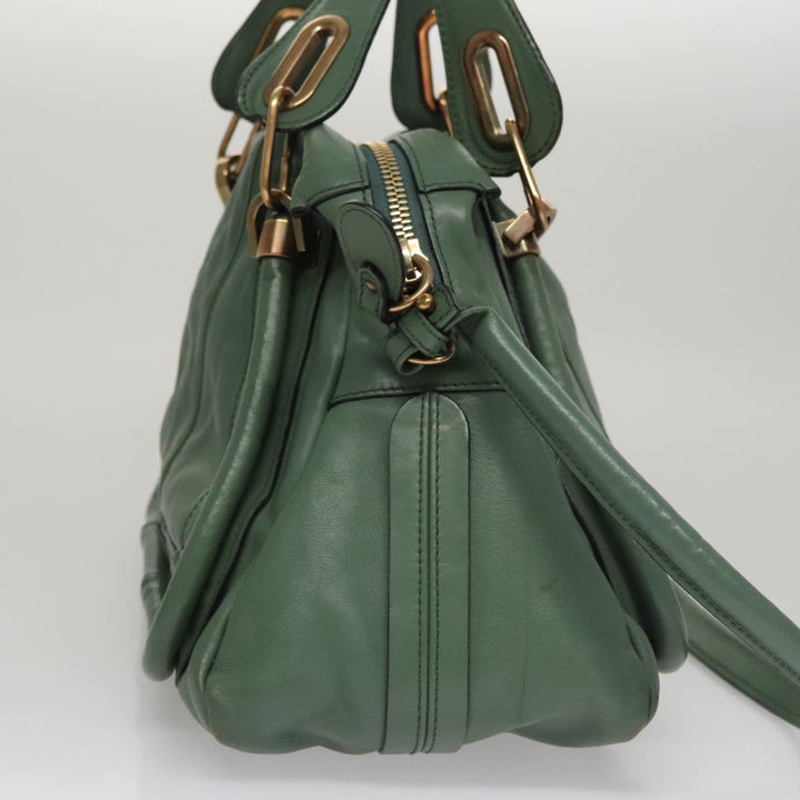 Chloe Paraty Hand Bag Leather 2way Green Gold 112404