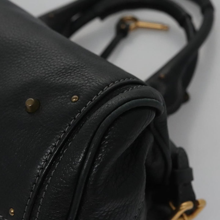 Chloe Paddington Hand Bag Leather Black Silver 112535