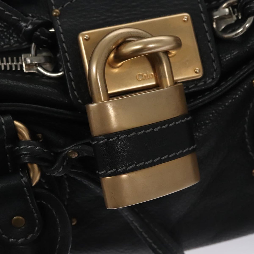 Chloe Paddington Hand Bag Leather Black Silver 112535