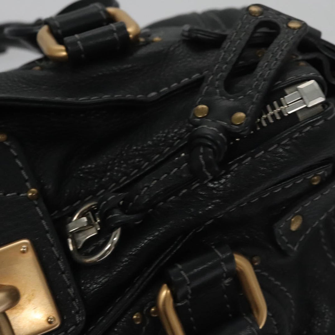 Chloe Paddington Hand Bag Leather Black Silver 112535