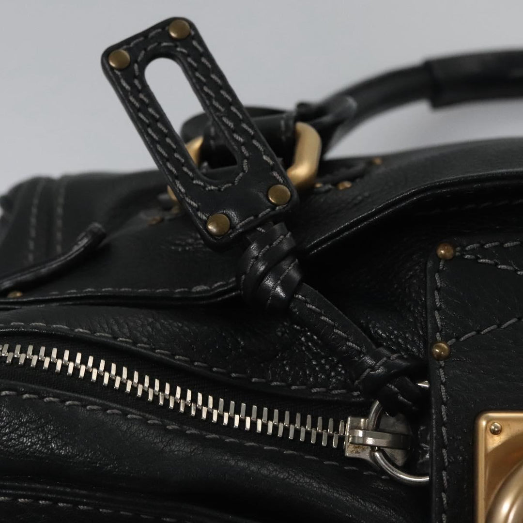 Chloe Paddington Hand Bag Leather Black Silver 112535
