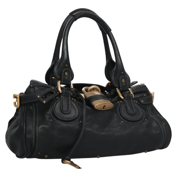 Chloe Paddington Hand Bag Leather Black Silver 112535