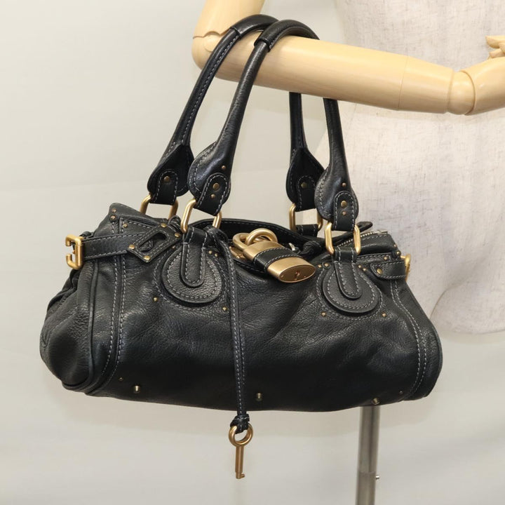 Chloe Paddington Hand Bag Leather Black Silver 112535