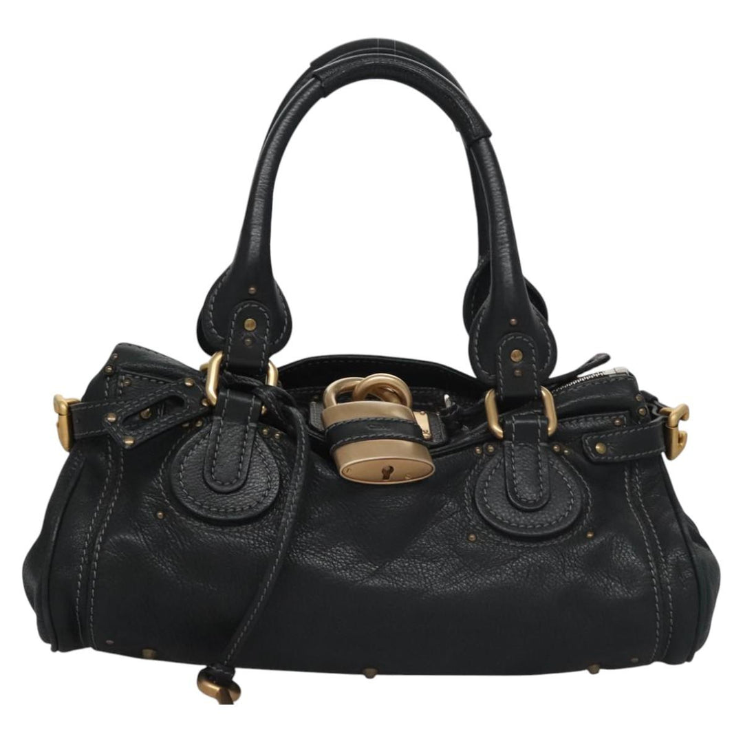 Chloe Paddington Hand Bag Leather Black Silver 112535
