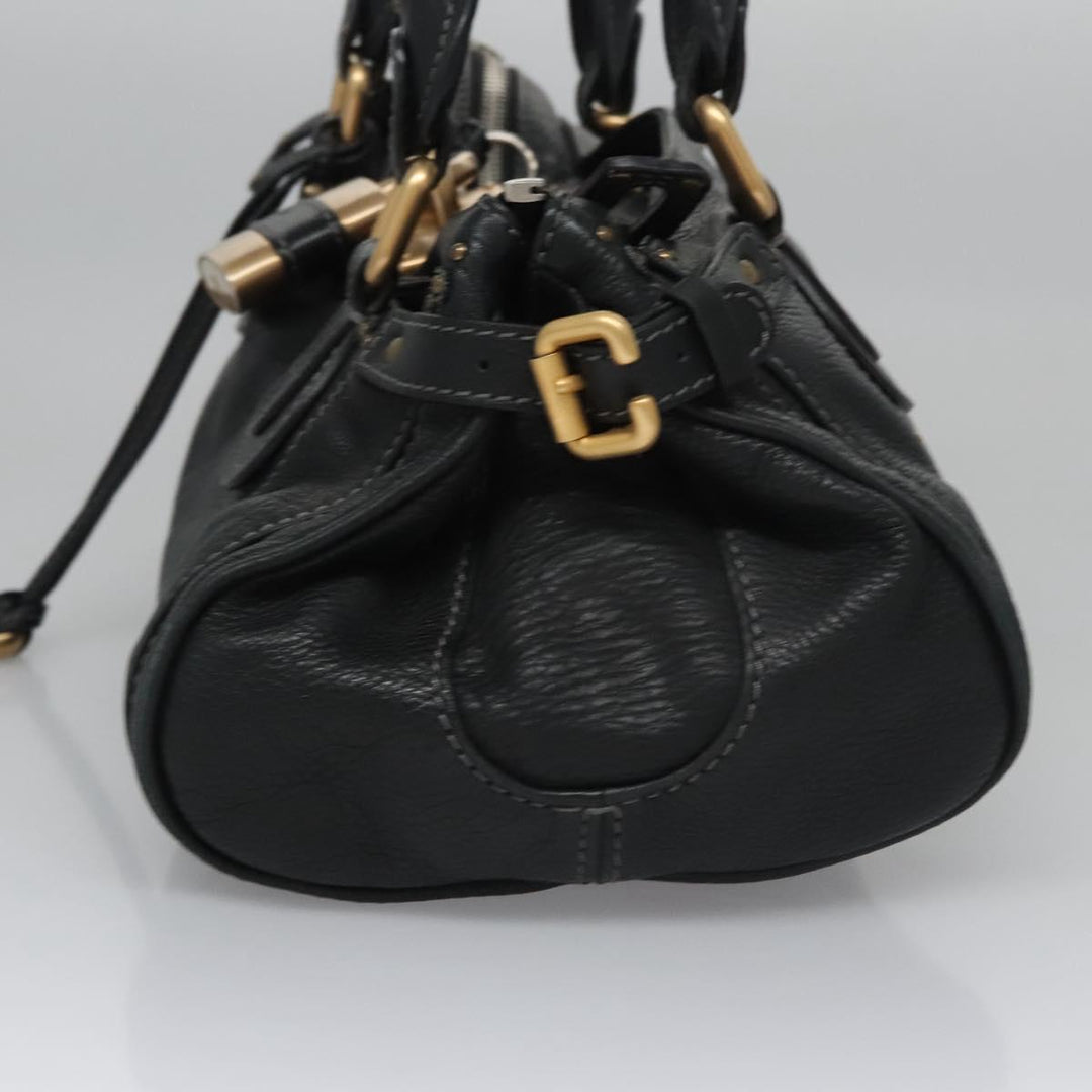 Chloe Paddington Hand Bag Leather Black Silver 112535