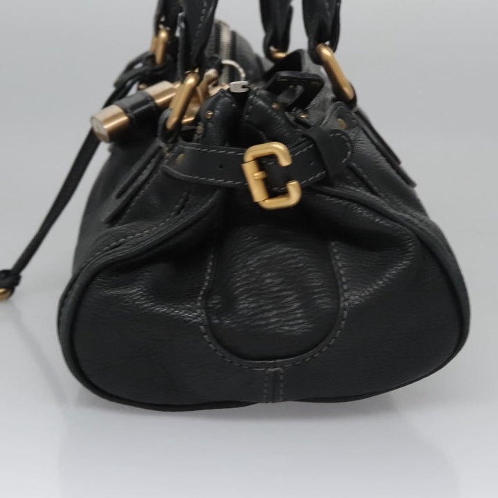 Chloe Paddington Hand Bag Leather Black Silver 112535
