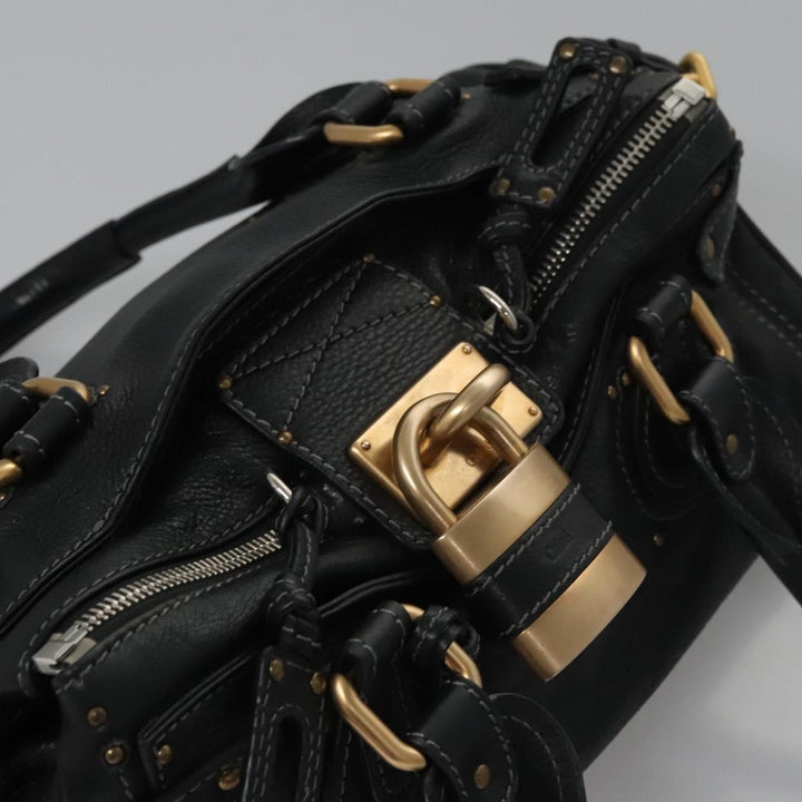 Chloe Paddington Hand Bag Leather Black Silver 112535