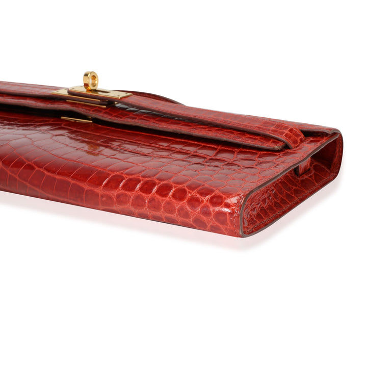 Premium Handmade Hermes Sanguine Shiny Niloticus Crocodile Kelly Cut GHW