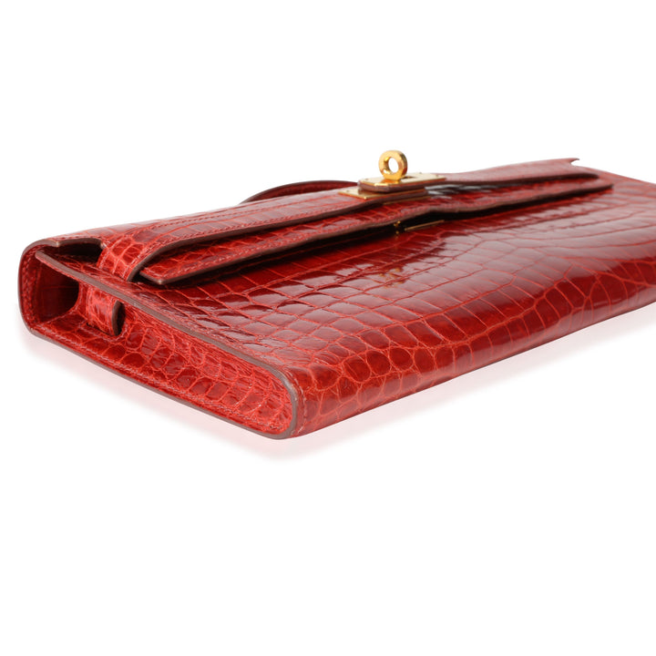 Premium Handmade Hermes Sanguine Shiny Niloticus Crocodile Kelly Cut GHW