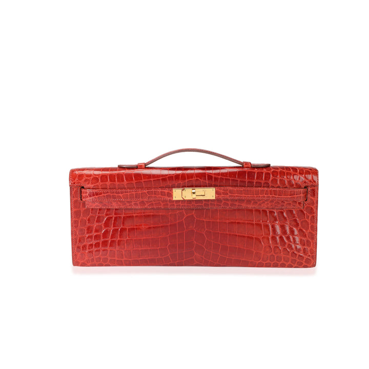 Premium Handmade Hermes Sanguine Shiny Niloticus Crocodile Kelly Cut GHW