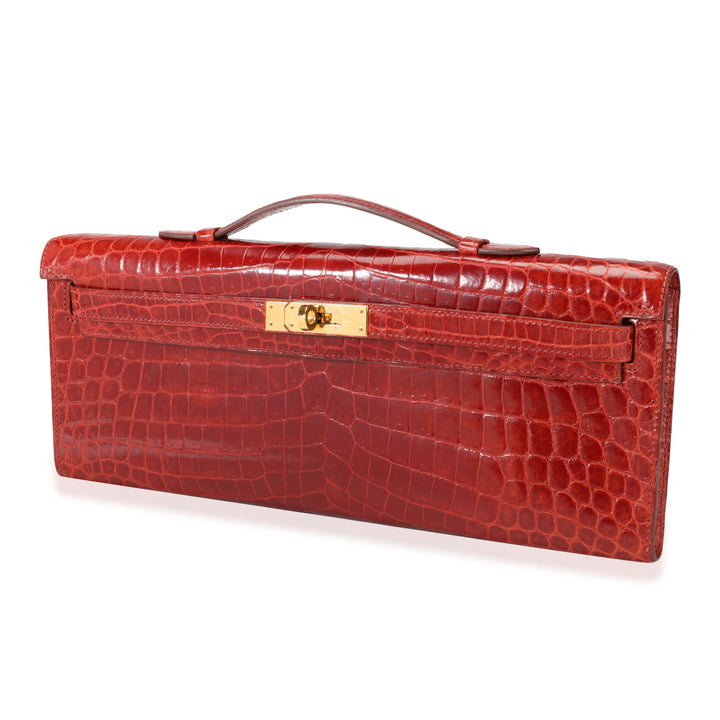 Premium Handmade Hermes Sanguine Shiny Niloticus Crocodile Kelly Cut GHW