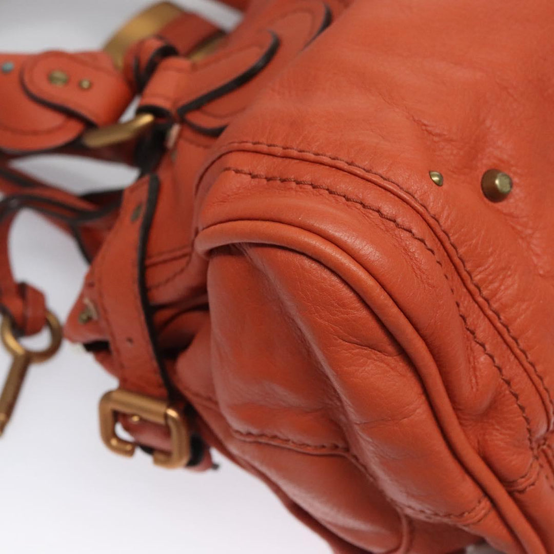 Chloe Paddington Hand Bag Leather Orange Silver gold 113162