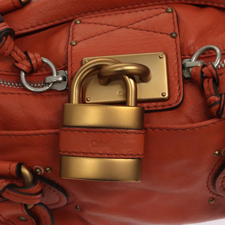 Chloe Paddington Hand Bag Leather Orange Silver gold 113162