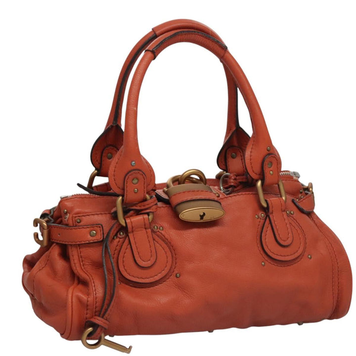 Chloe Paddington Hand Bag Leather Orange Silver gold 113162