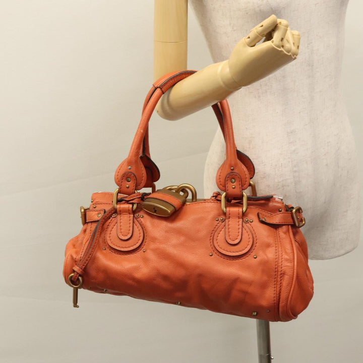 Chloe Paddington Hand Bag Leather Orange Silver gold 113162