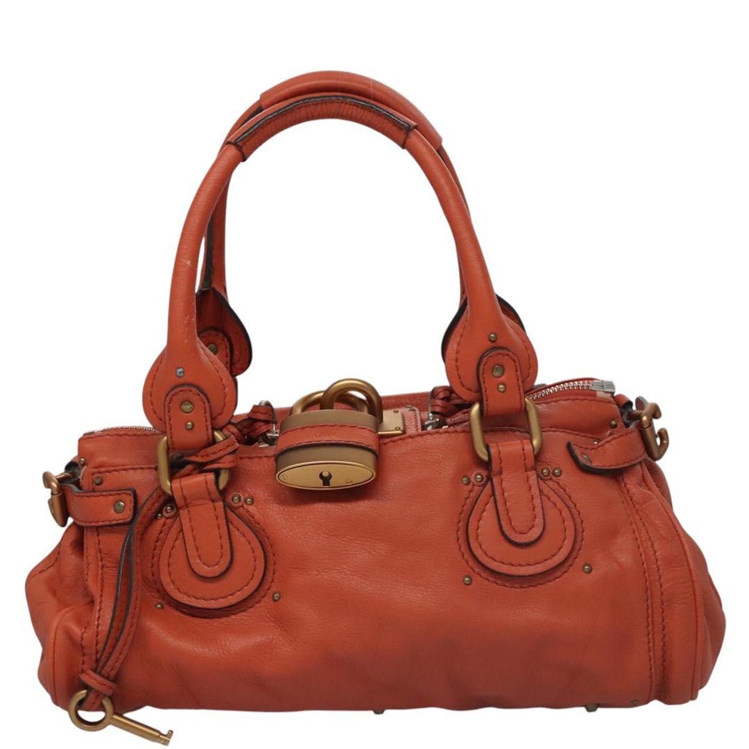Chloe Paddington Hand Bag Leather Orange Silver gold 113162