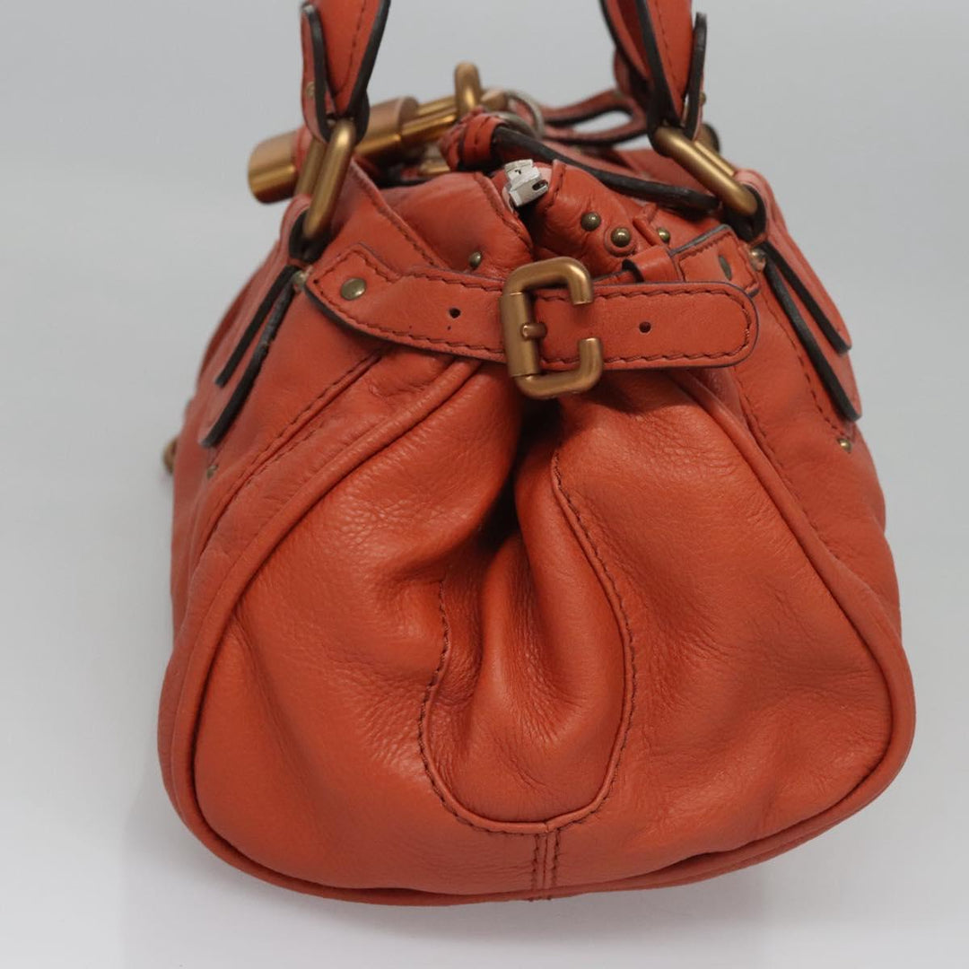 Chloe Paddington Hand Bag Leather Orange Silver gold 113162