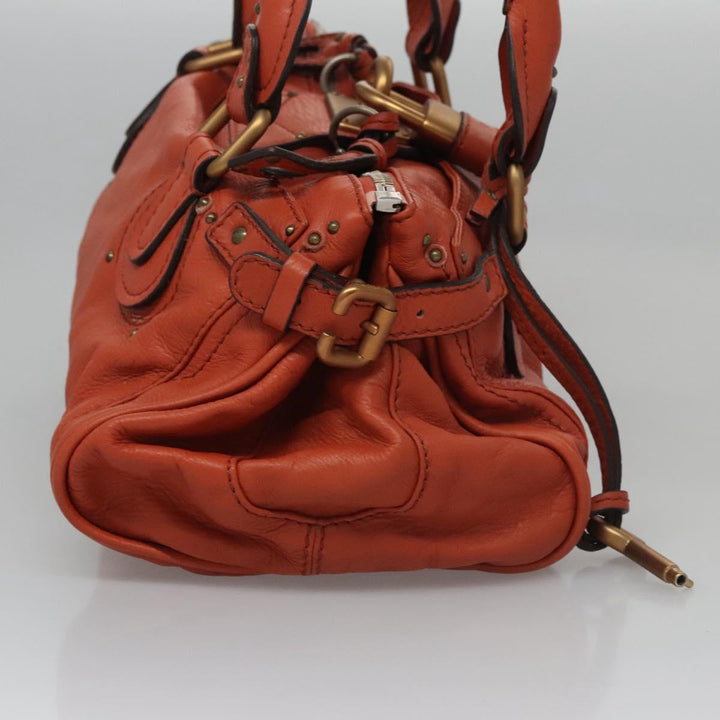Chloe Paddington Hand Bag Leather Orange Silver gold 113162