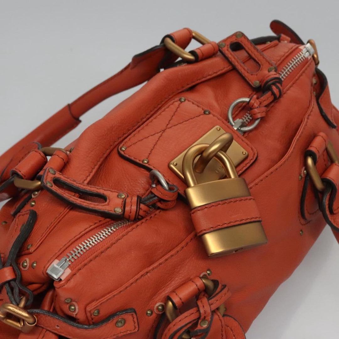 Chloe Paddington Hand Bag Leather Orange Silver gold 113162