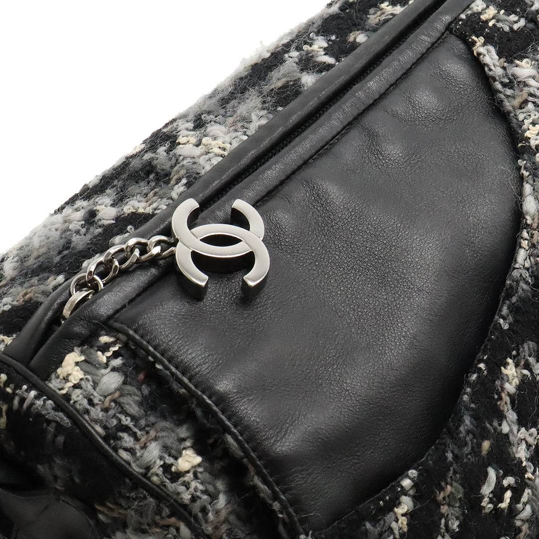 Top Quality Chanel One Shoulder Bag in Tweed Black Grey Silver