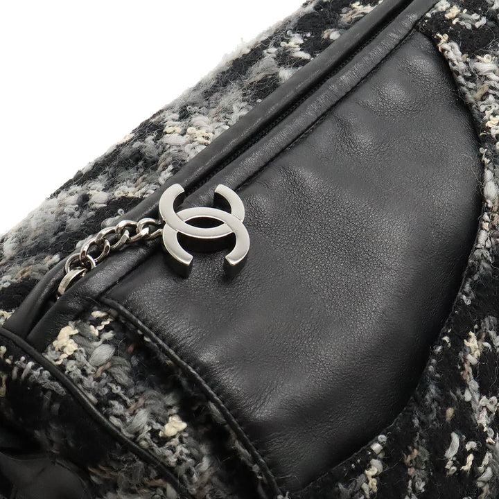 Top Quality Chanel One Shoulder Bag in Tweed Black Grey Silver