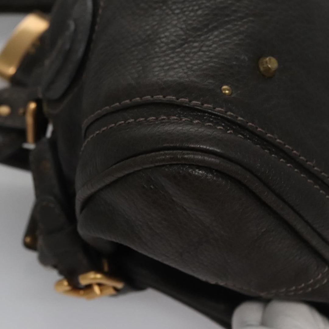 Chloe Paddington Hand Bag Leather Dark Brown Gold Silver 113775