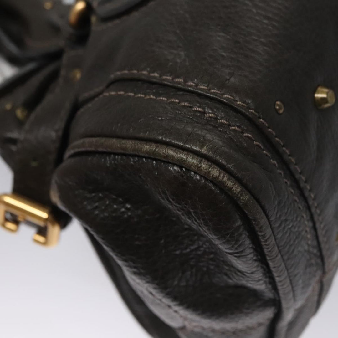 Chloe Paddington Hand Bag Leather Dark Brown Gold Silver 113775