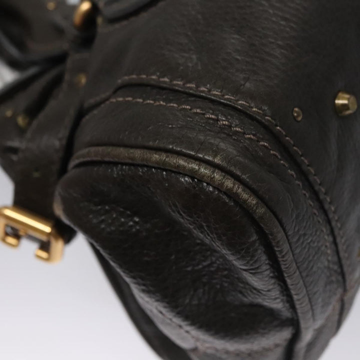 Chloe Paddington Hand Bag Leather Dark Brown Gold Silver 113775