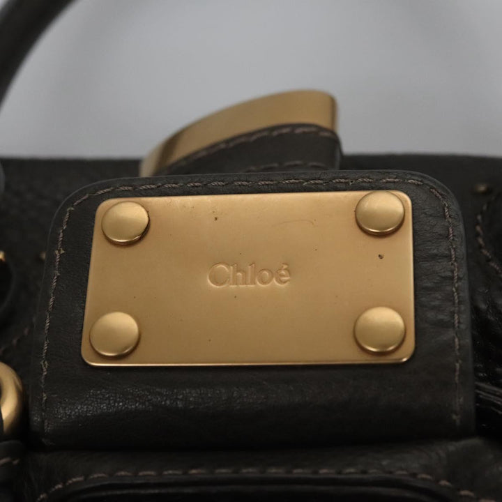 Chloe Paddington Hand Bag Leather Dark Brown Gold Silver 113775