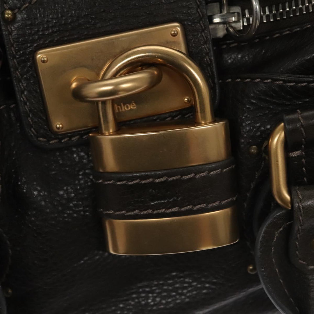 Chloe Paddington Hand Bag Leather Dark Brown Gold Silver 113775