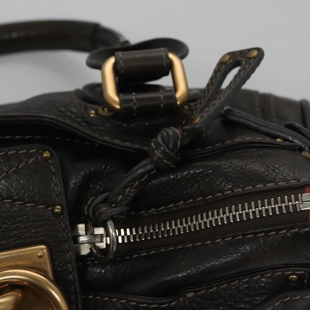 Chloe Paddington Hand Bag Leather Dark Brown Gold Silver 113775