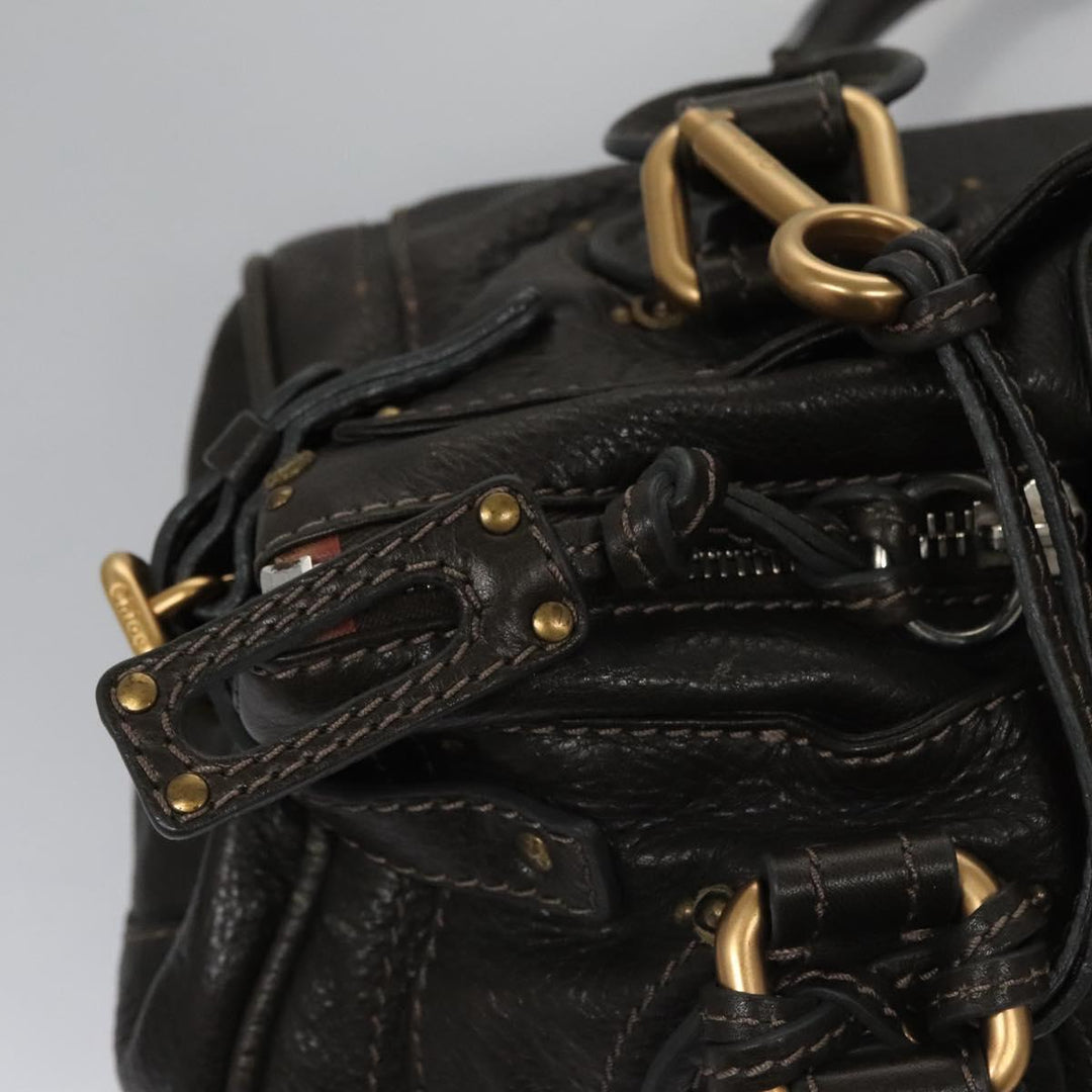 Chloe Paddington Hand Bag Leather Dark Brown Gold Silver 113775