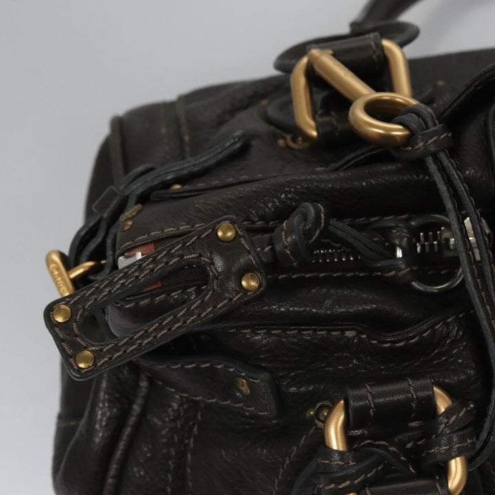 Chloe Paddington Hand Bag Leather Dark Brown Gold Silver 113775