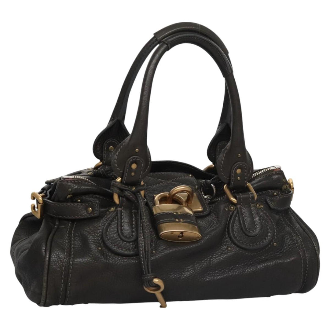 Chloe Paddington Hand Bag Leather Dark Brown Gold Silver 113775
