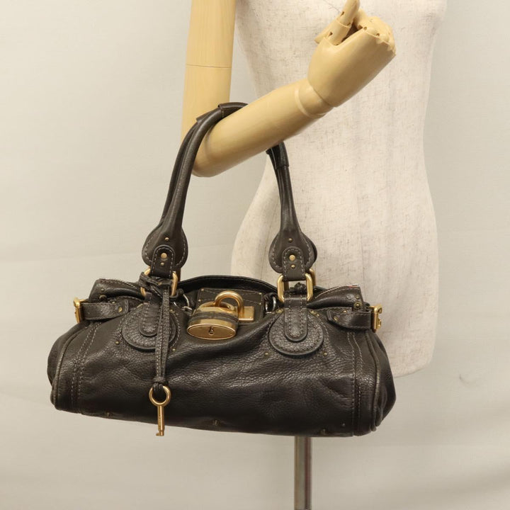 Chloe Paddington Hand Bag Leather Dark Brown Gold Silver 113775