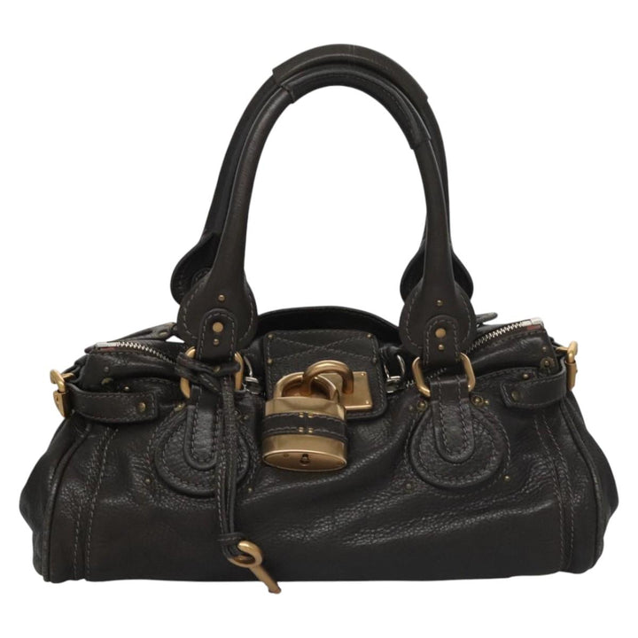 Chloe Paddington Hand Bag Leather Dark Brown Gold Silver 113775