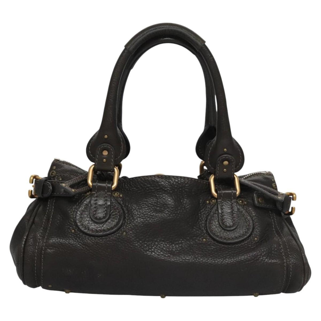 Chloe Paddington Hand Bag Leather Dark Brown Gold Silver 113775
