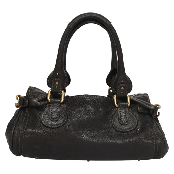 Chloe Paddington Hand Bag Leather Dark Brown Gold Silver 113775