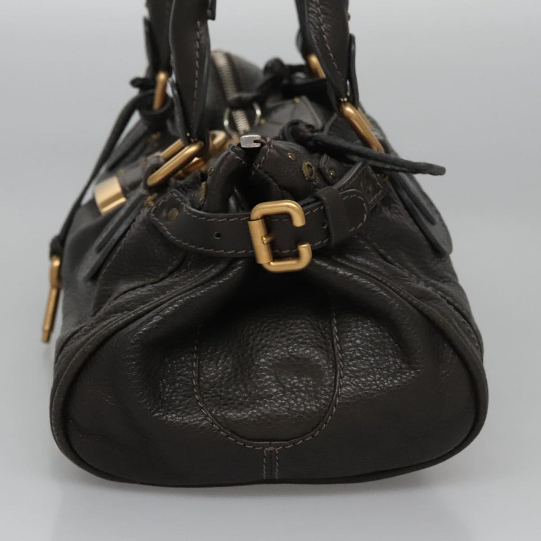 Chloe Paddington Hand Bag Leather Dark Brown Gold Silver 113775