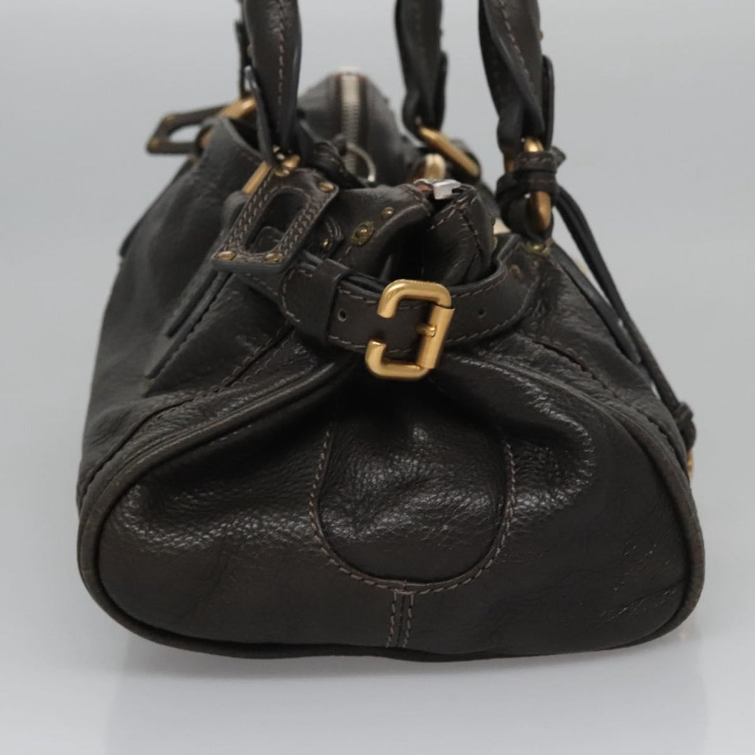 Chloe Paddington Hand Bag Leather Dark Brown Gold Silver 113775