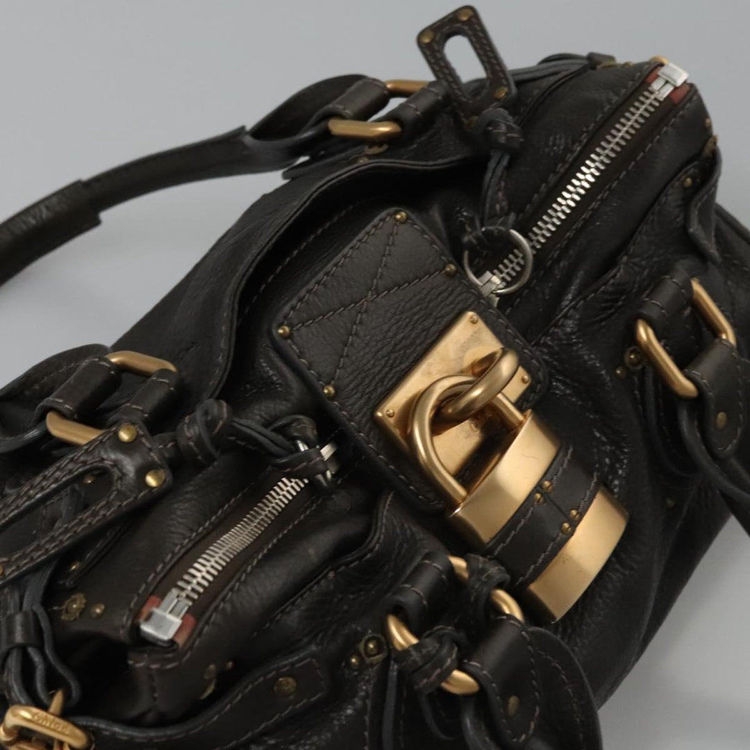 Chloe Paddington Hand Bag Leather Dark Brown Gold Silver 113775